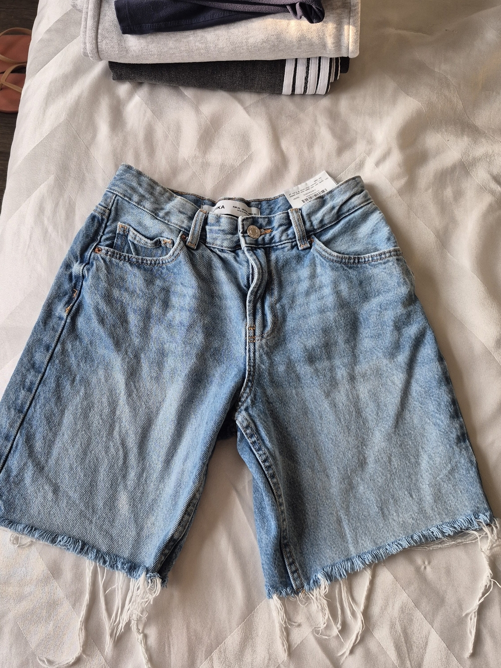 Bershka Light Blue Frayed Denim Cutoff Shorts